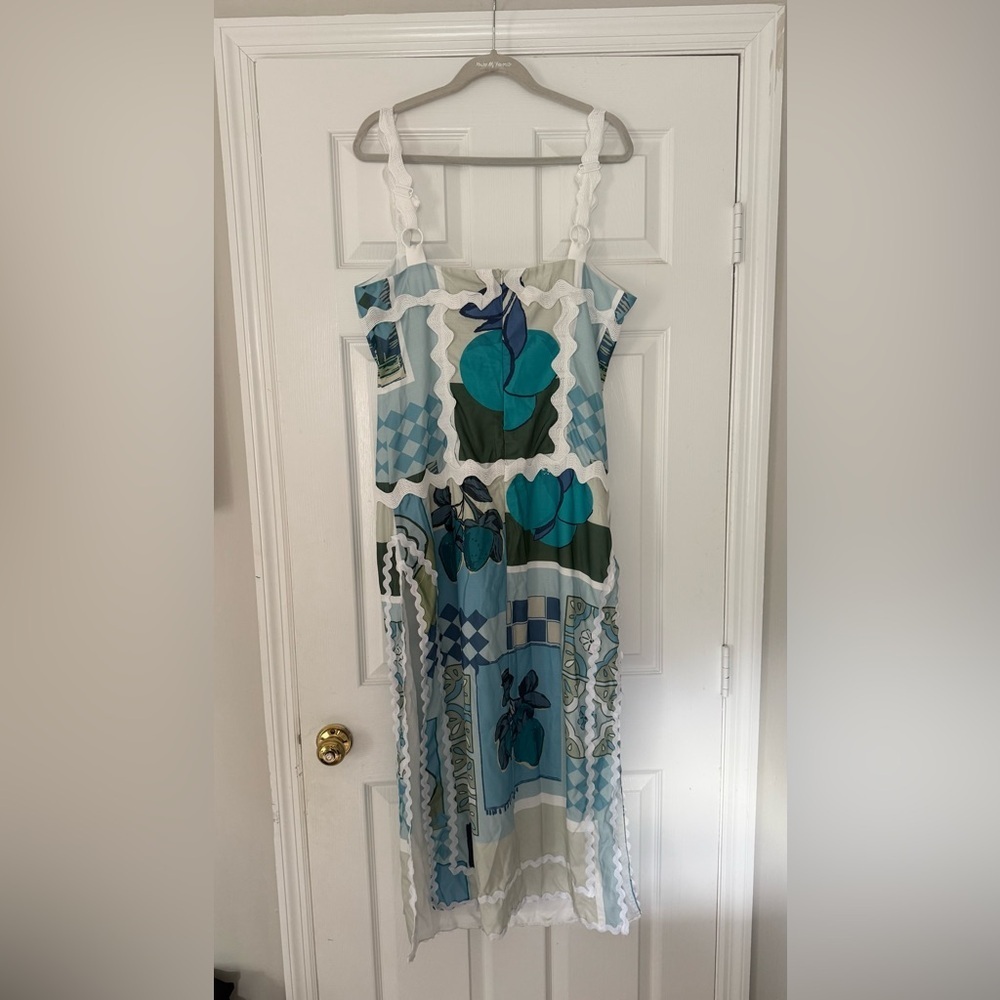 NWT Women's Dalia MacPhee Blue Maxi Sundress Size Large Side Slits - Picture 8 of 12